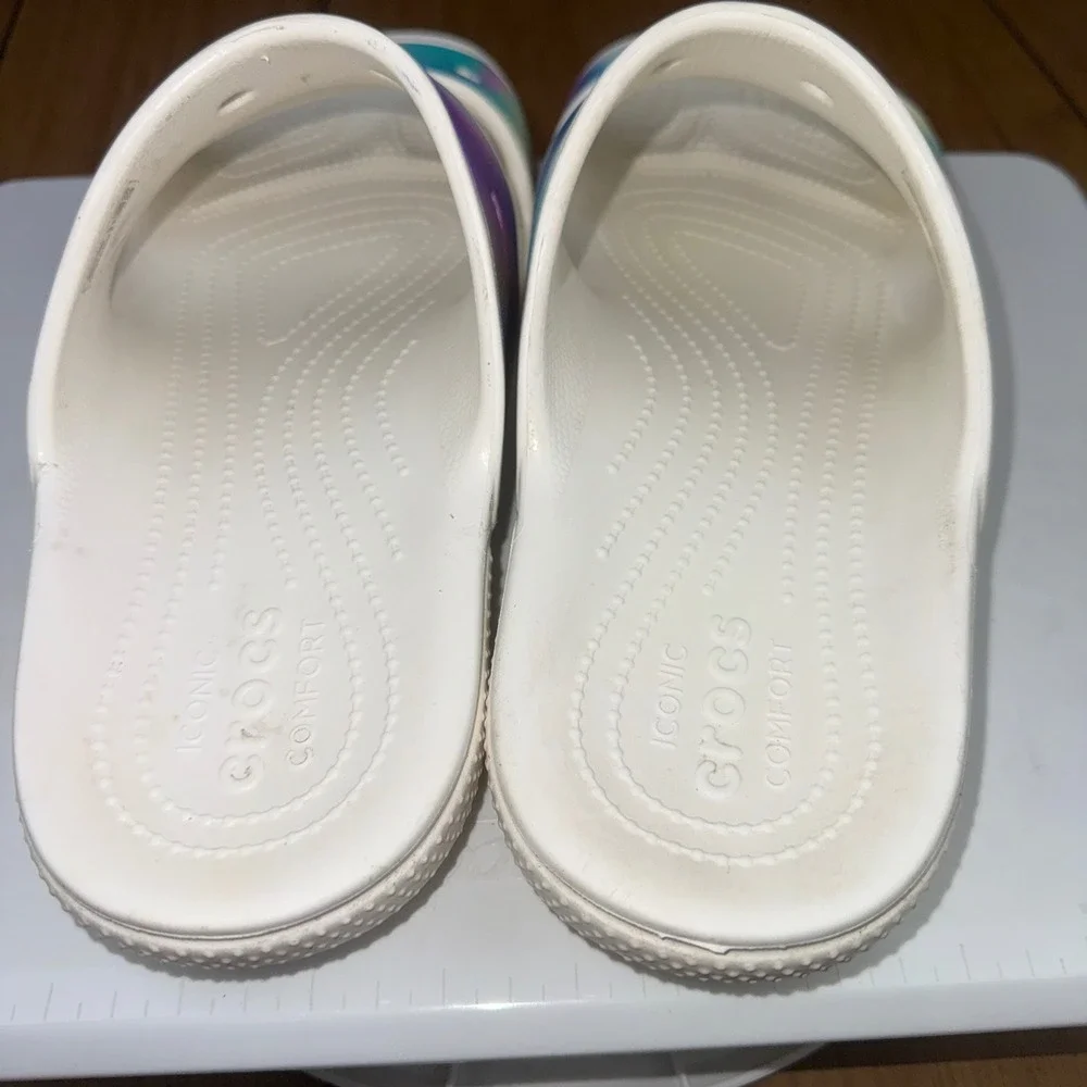 Crocs Classic Tie Dye Slide Sandals Men's‎ Size M 12 White Multi Color Comfort